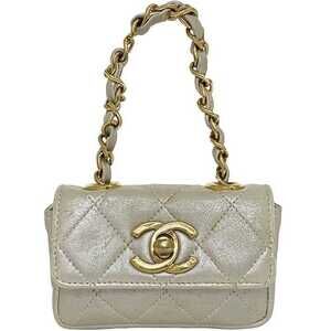 Chanel Matelasse Silver Leather Chain Belt Bag Coco Mark Turn Lock